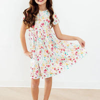 Painted Poisies Short Sleeved Pocket Twirl Dress