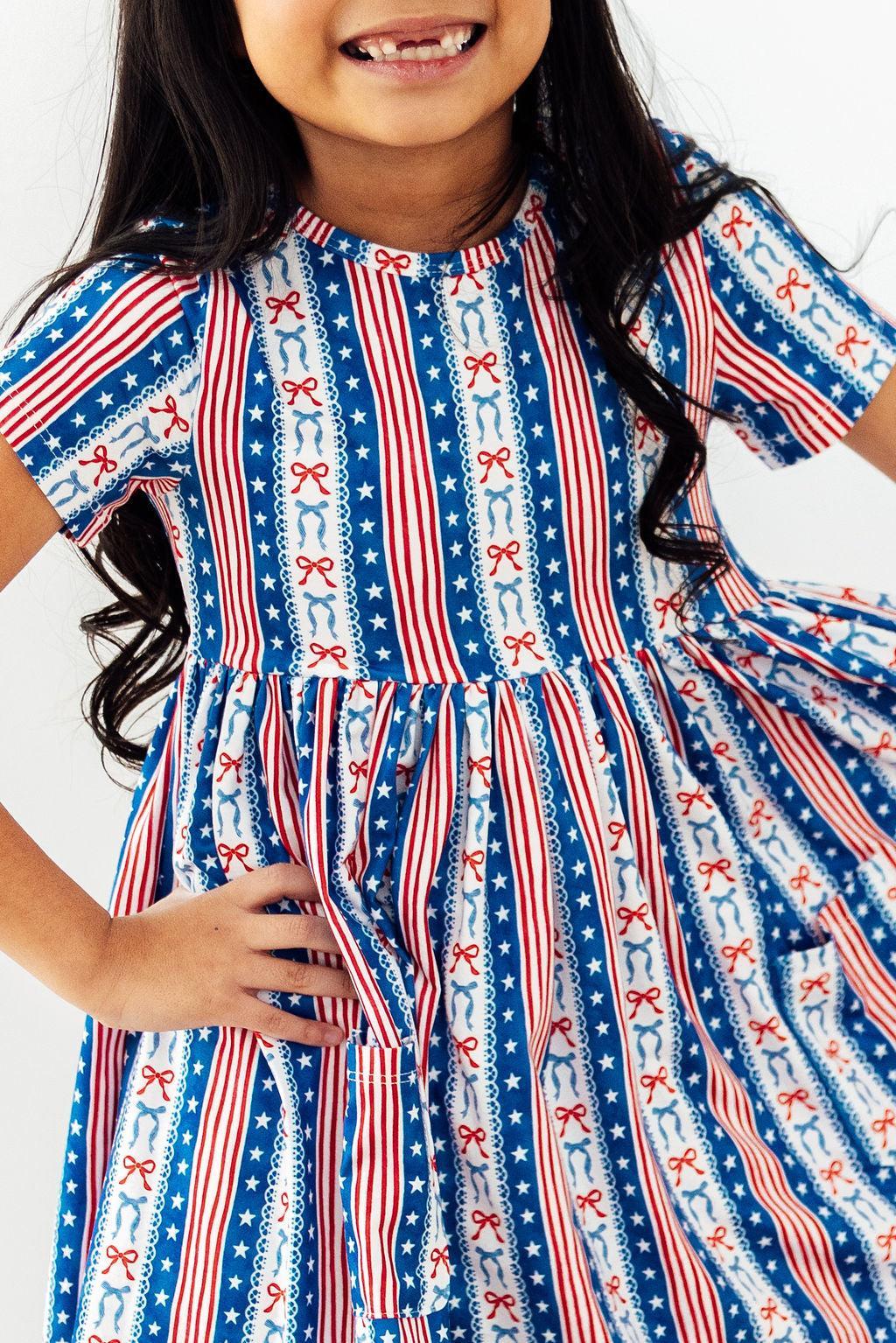 All American Girl Short Sleeve Pocket Twirl Dress