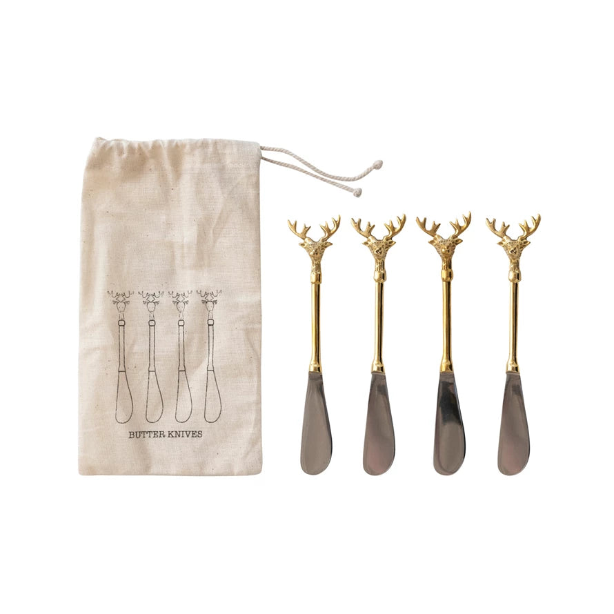 Reindeer Stainless Steel and Brass Canape Knives