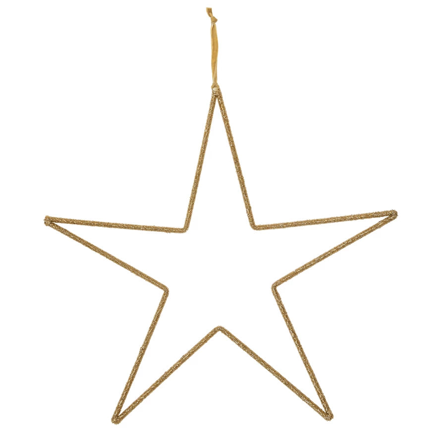 20"W x 20"H Hanging Metal & Glass Bead Star w/ Cotton Velvet Ribbon