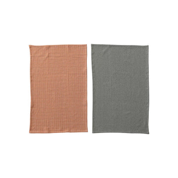 Woven Cotton Dobby Tea Towels, Orange & Charcoal Color
