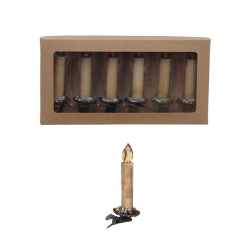 Plastic Candle Clip-On Ornaments w/ Tinsel & LED Light