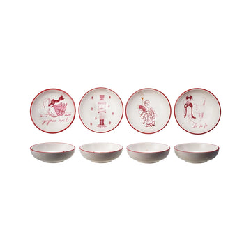 Stoneware Bowl with Holiday Image, Saying & Red Rim