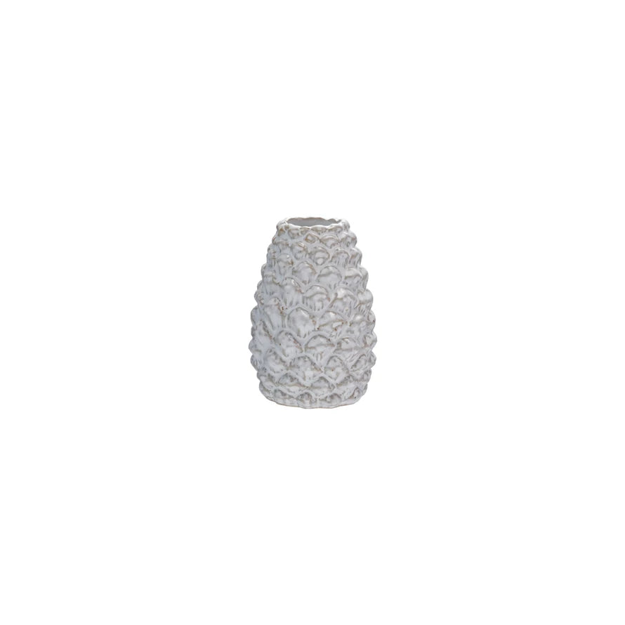Stoneware Pinecone Shaped Taper Holder, White