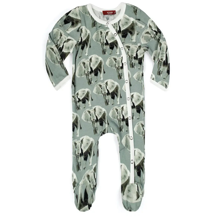Grey Elephant Organic Cotton Snap Footed Romper