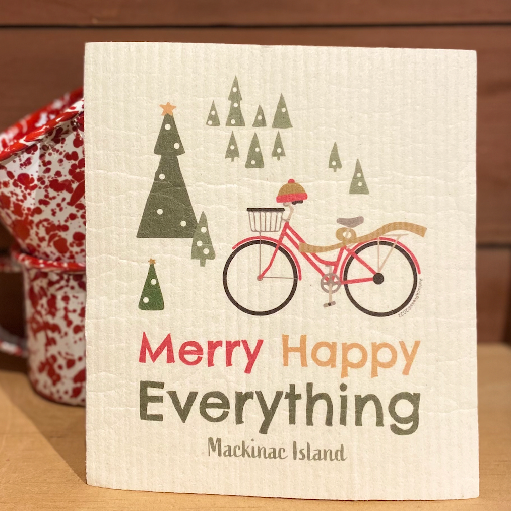Merry Happy Everything Mackinac Island Swedish Dish Cloth